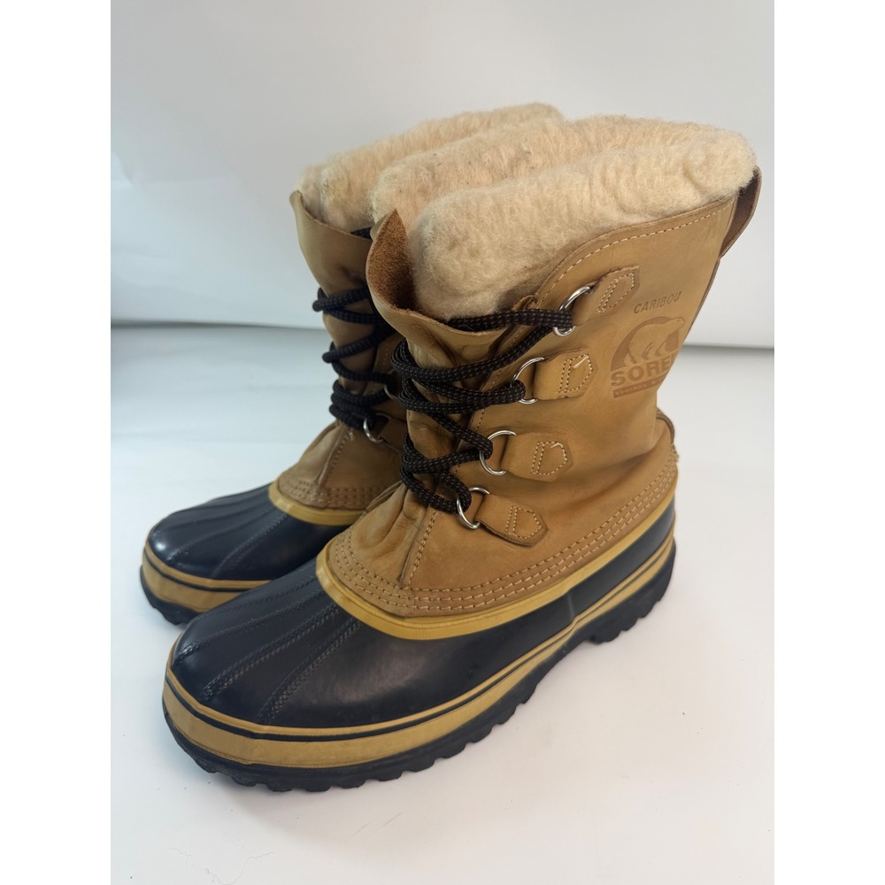 Sorel Caribou Mens 8 Winter Boots Tan Black Leather Waterproof Canada Kaufman